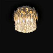 Decorative ceiling light fixture with crystal details on a black background