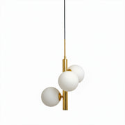 Modern pendant light with three glass bulbs on a white background