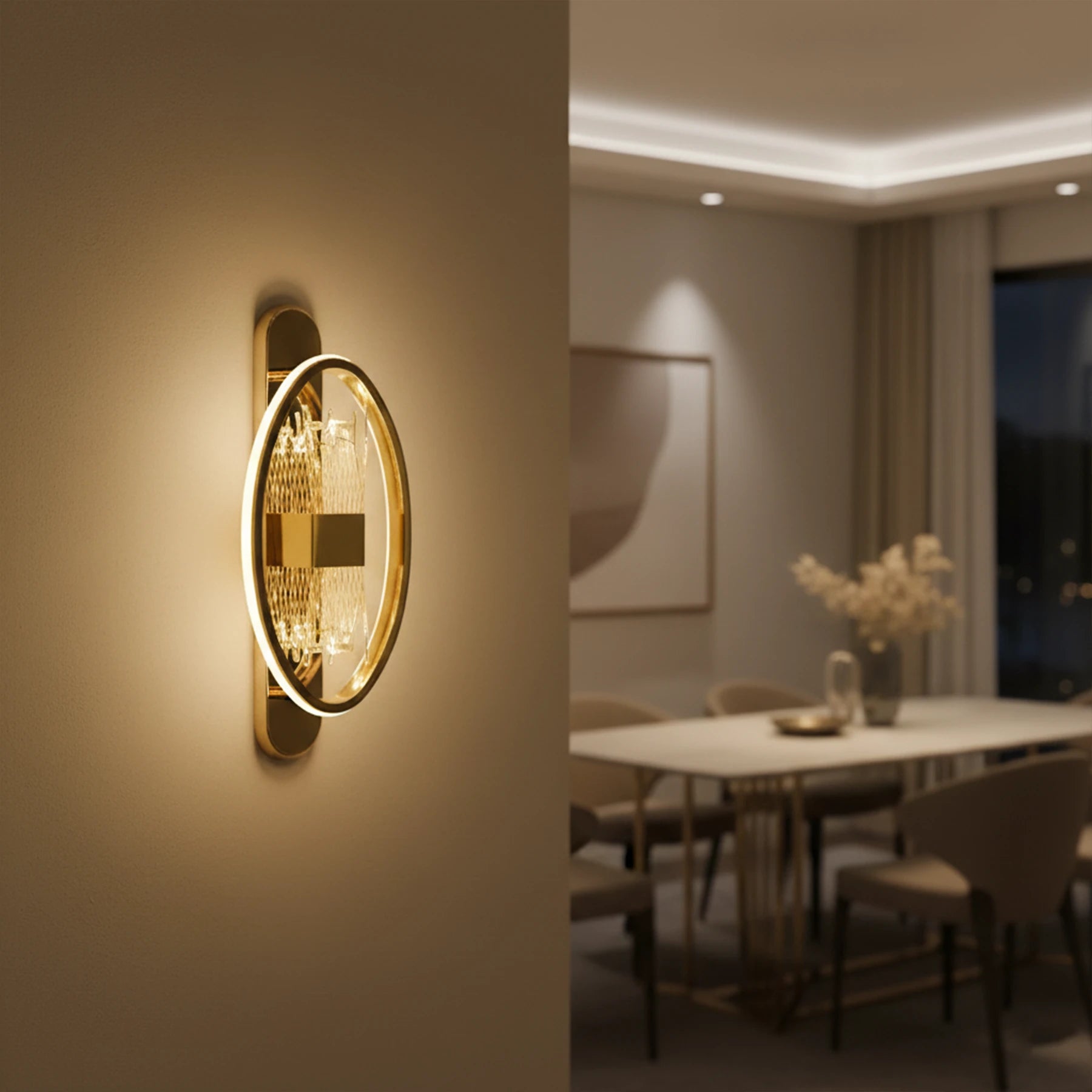 Abeeha Crystal Core Orbit Sconce – Modern Gold Wall Light