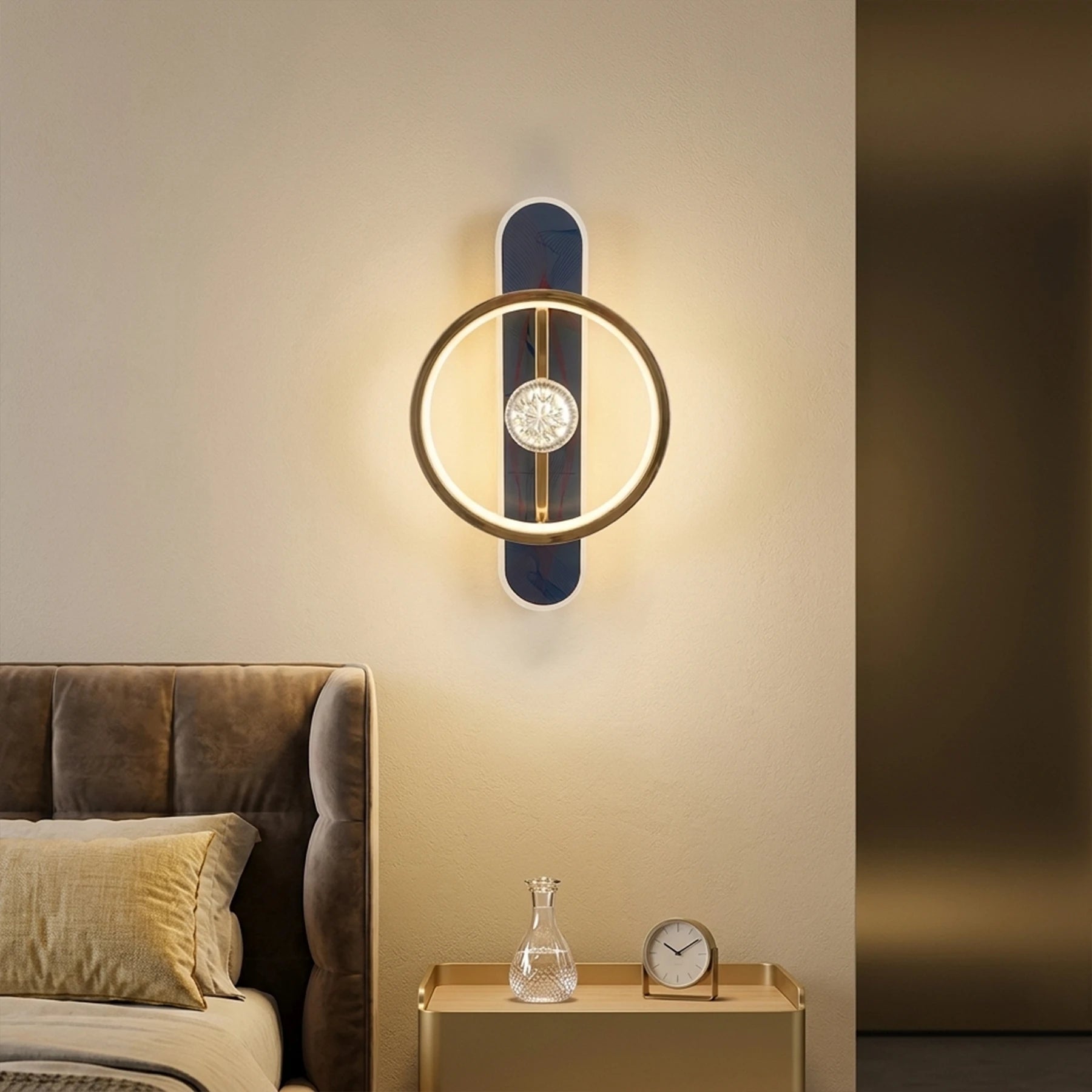 Abeeha Crystal Core Orbit Sconce – Obsidian & Gold Wall Light