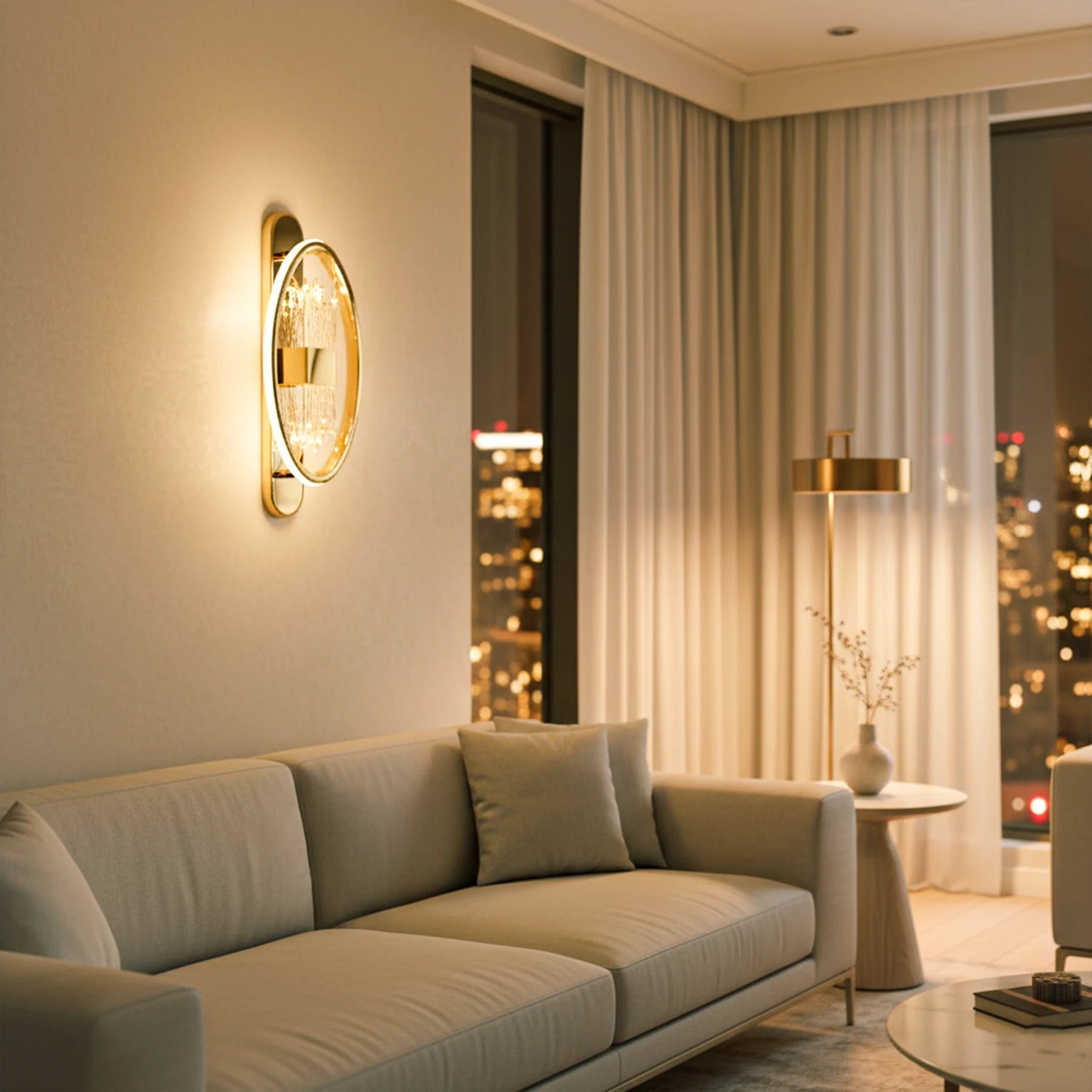 Abeeha Crystal Core Orbit Sconce – Modern Gold Wall Light