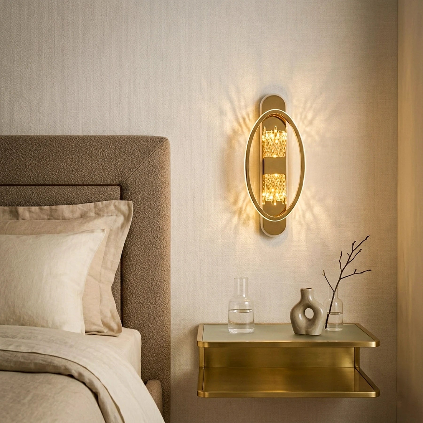 Abeeha Crystal Core Orbit Sconce – Modern Gold Wall Light