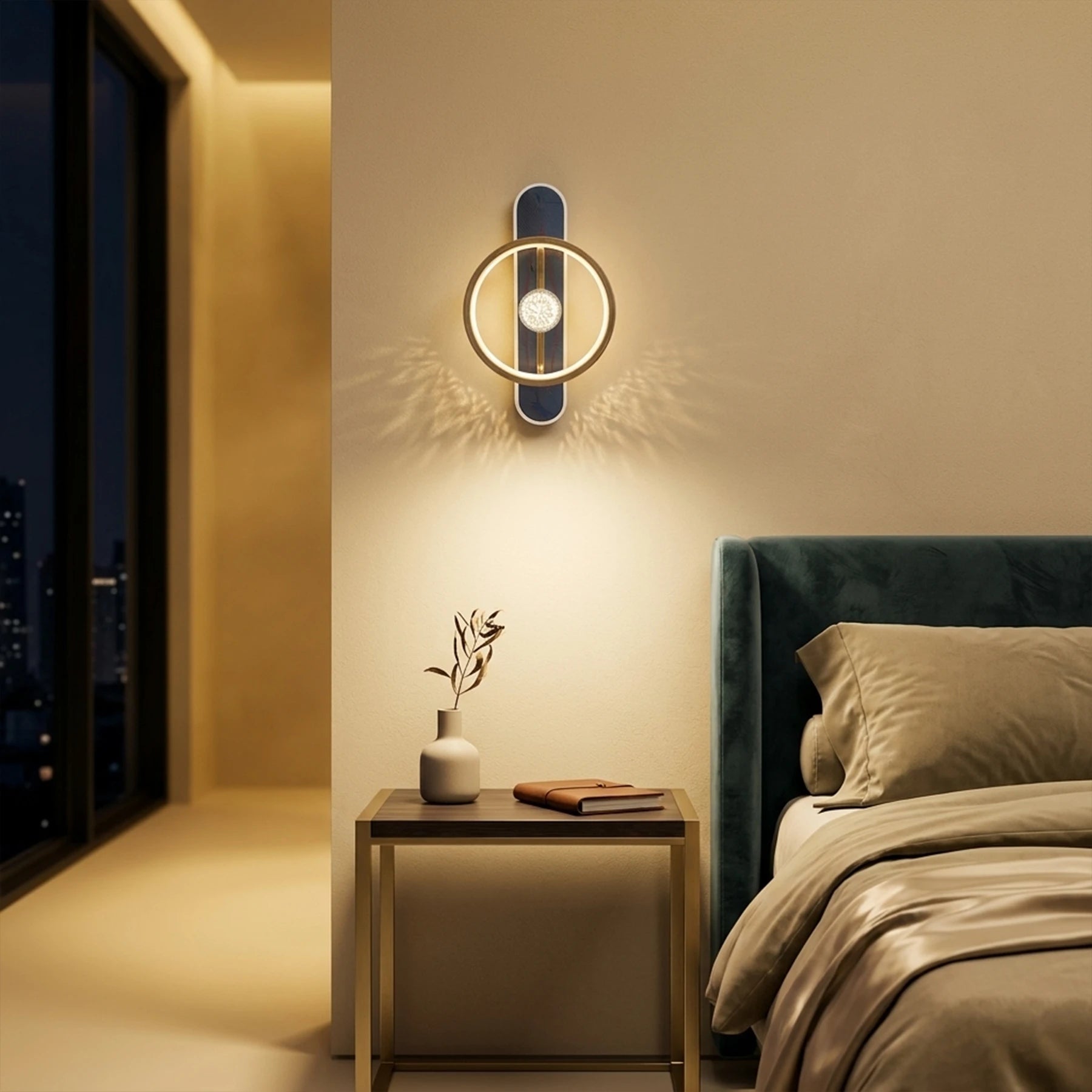 Abeeha Crystal Core Orbit Sconce – Obsidian & Gold Wall Light