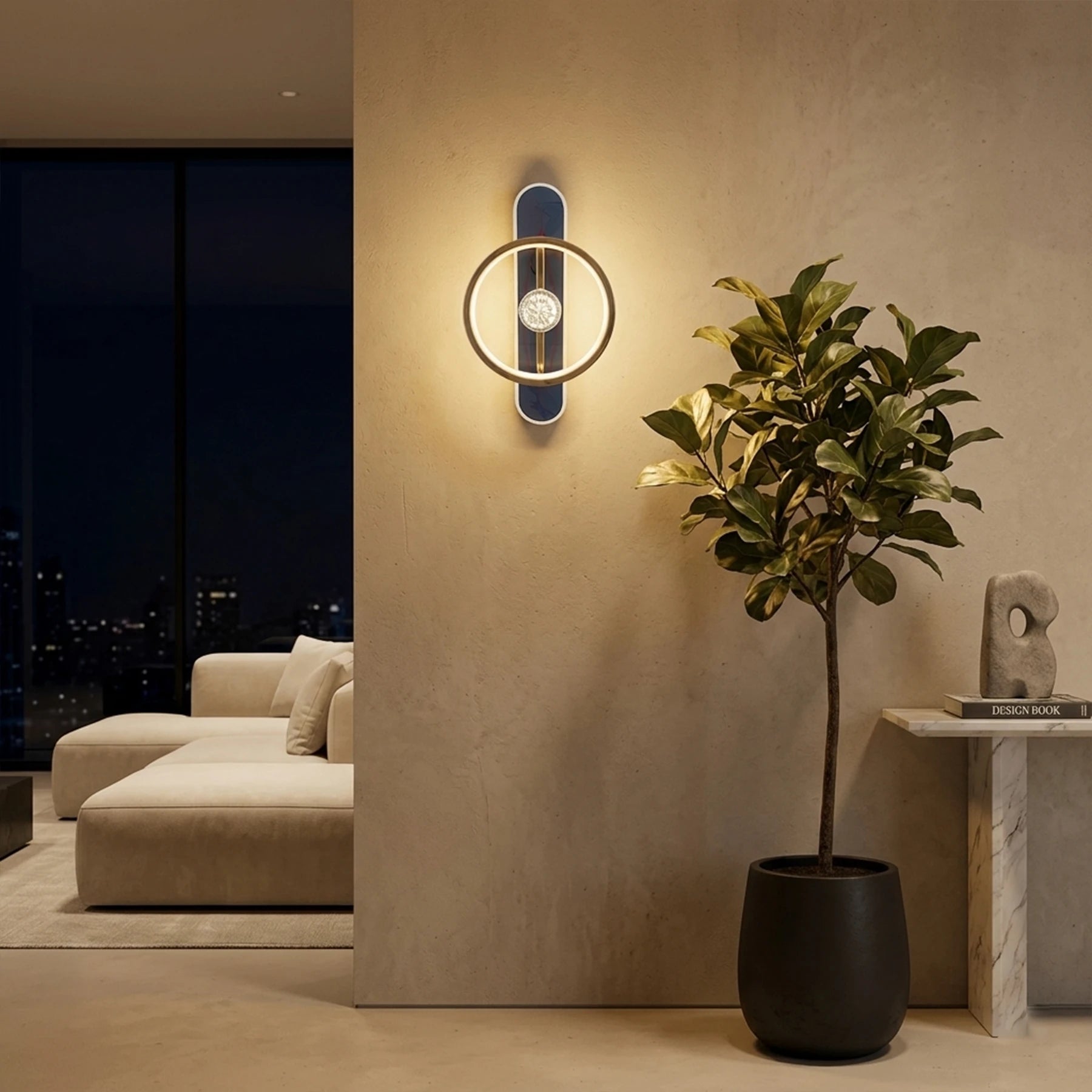 Abeeha Crystal Core Orbit Sconce – Obsidian & Gold Wall Light