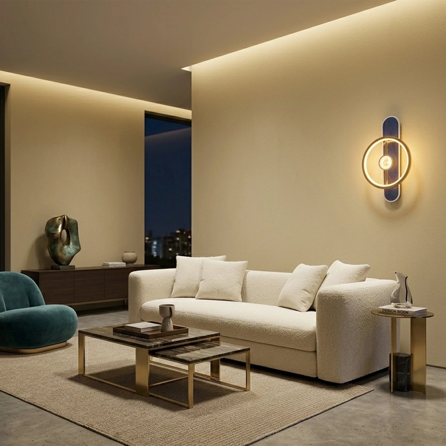 Abeeha Crystal Core Orbit Sconce – Obsidian & Gold Wall Light