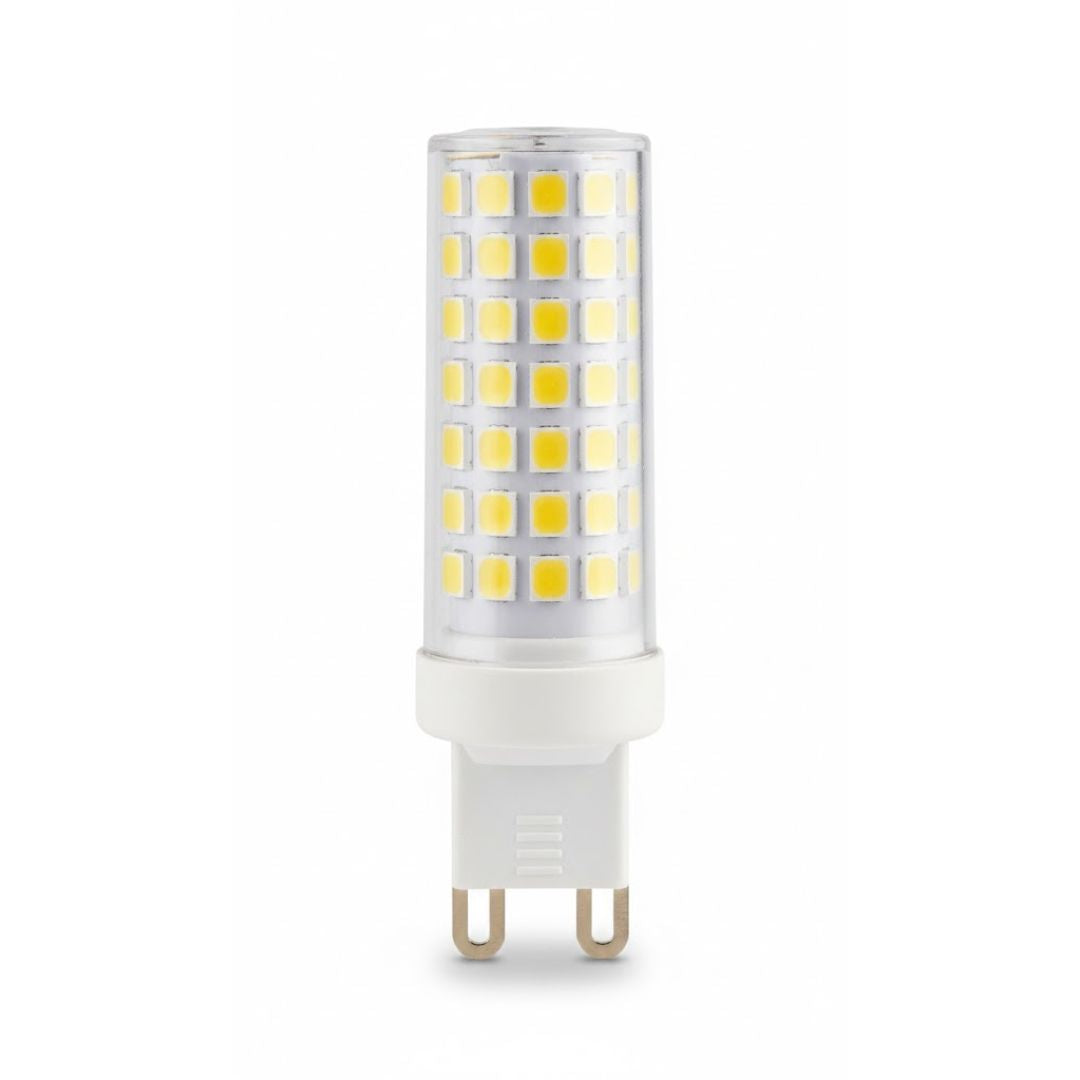 LED light bulb with grid design on a white background