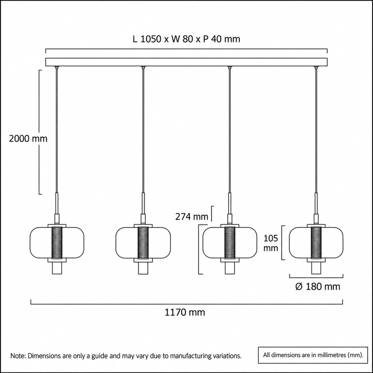 Volen 4 Light Bar Pendant