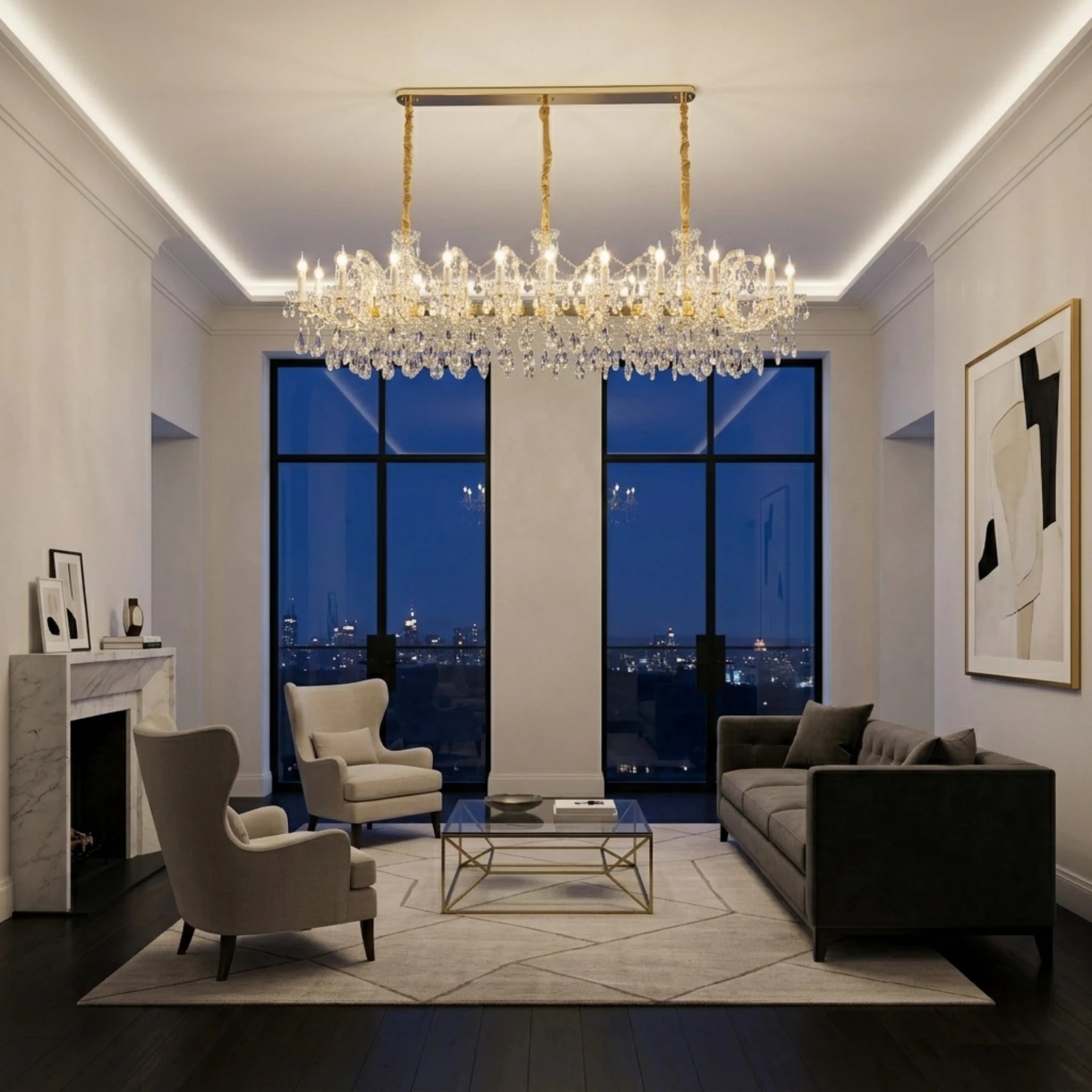 Sovereign Grand Chandelier – Multi-Tiered Crystal Linear