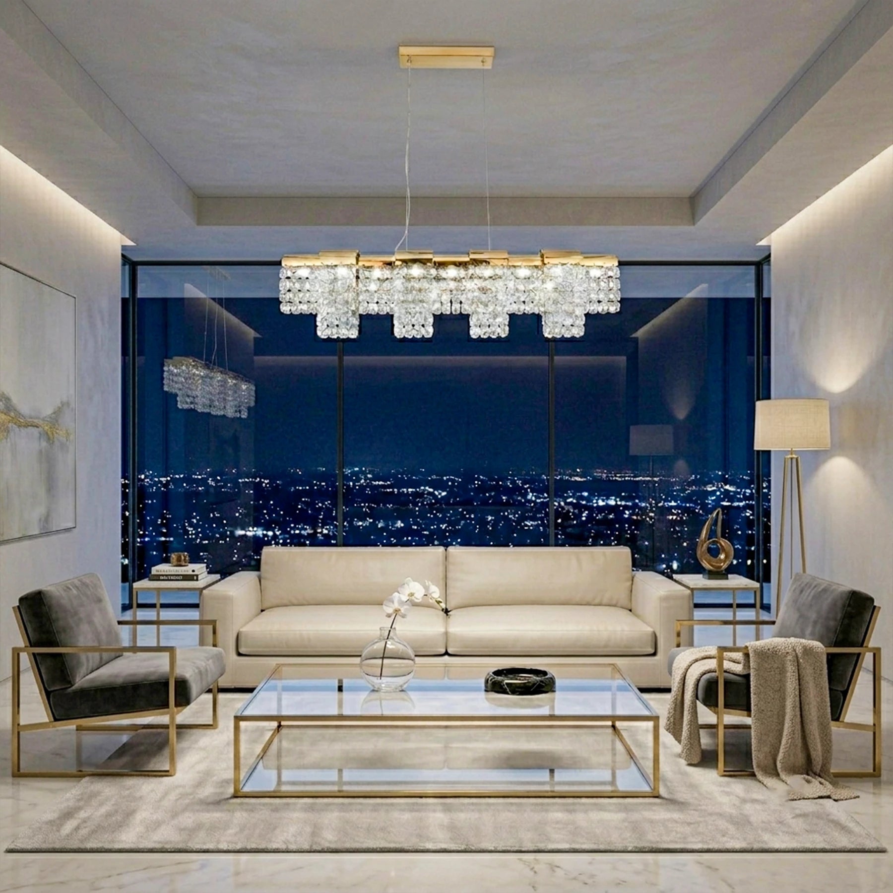 Crystal Cascade Linear Chandelier