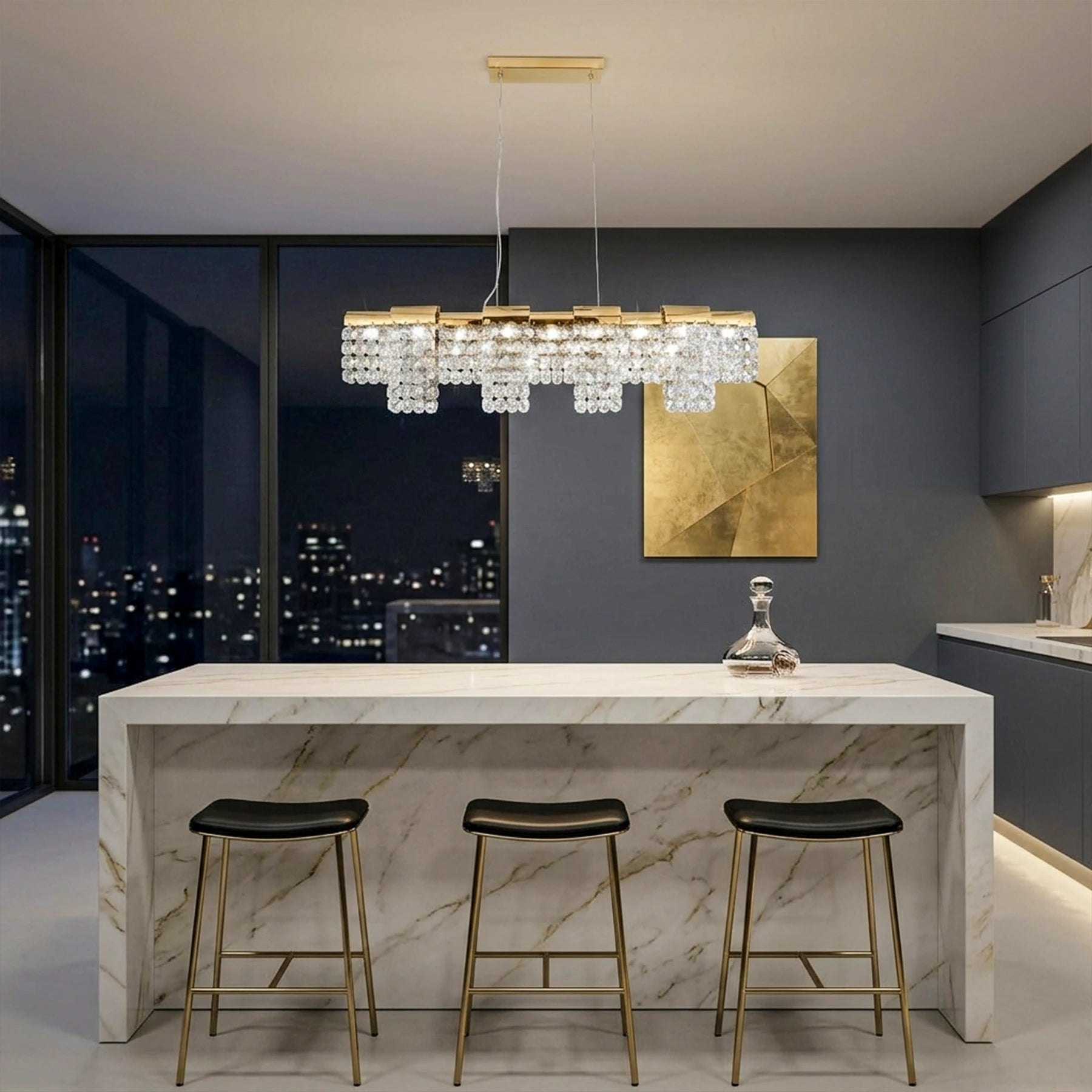 Crystal Cascade Linear Chandelier
