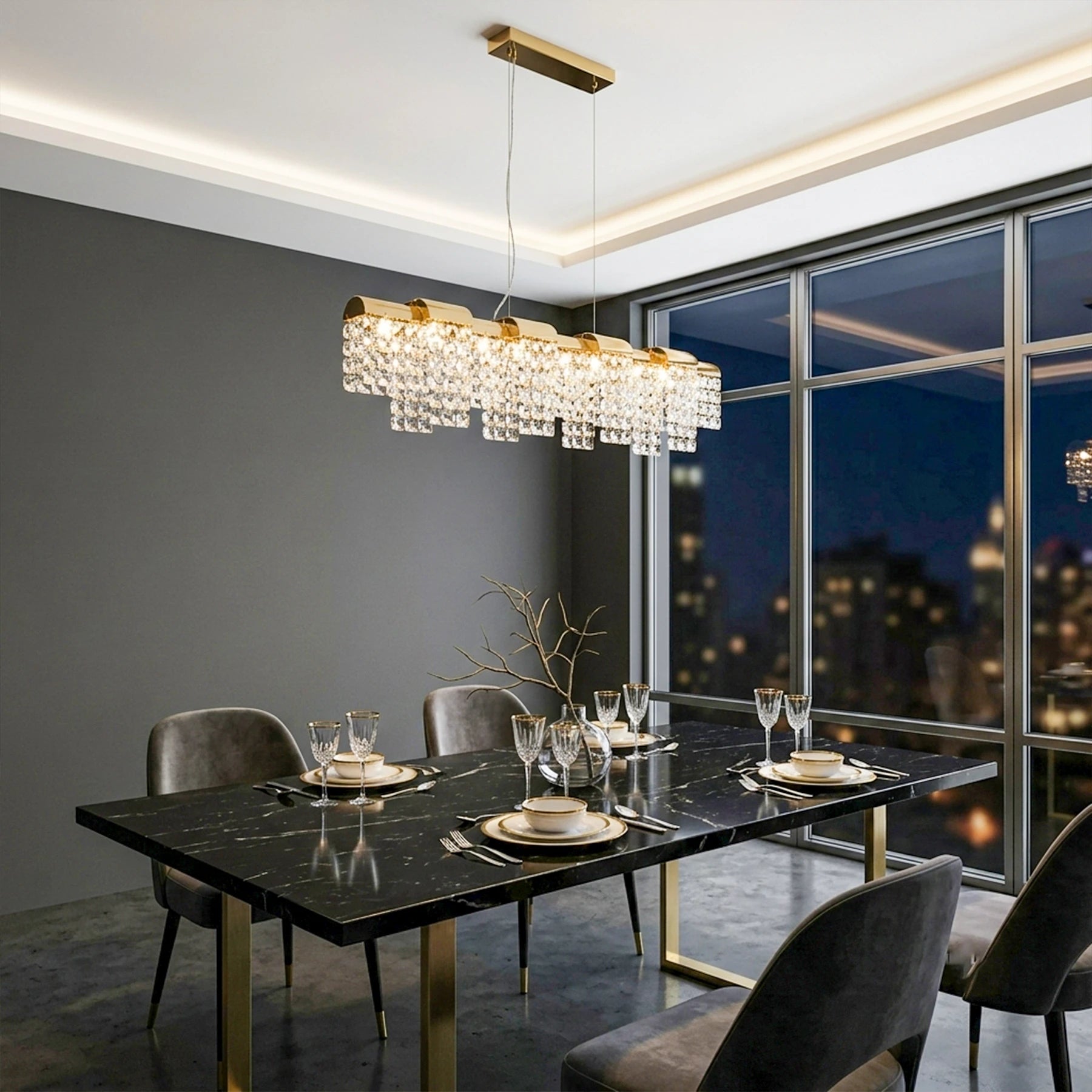 Crystal Cascade Linear Chandelier